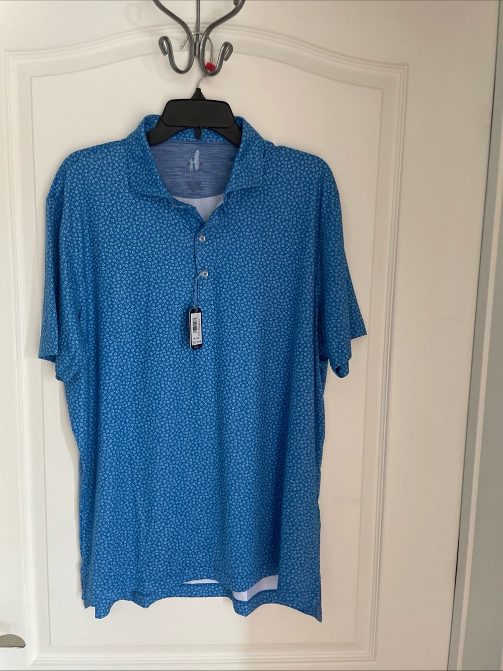 NWT Large Johnnie O Plumeria Featherweight Polo Shirt Blue Sun Protection  $110